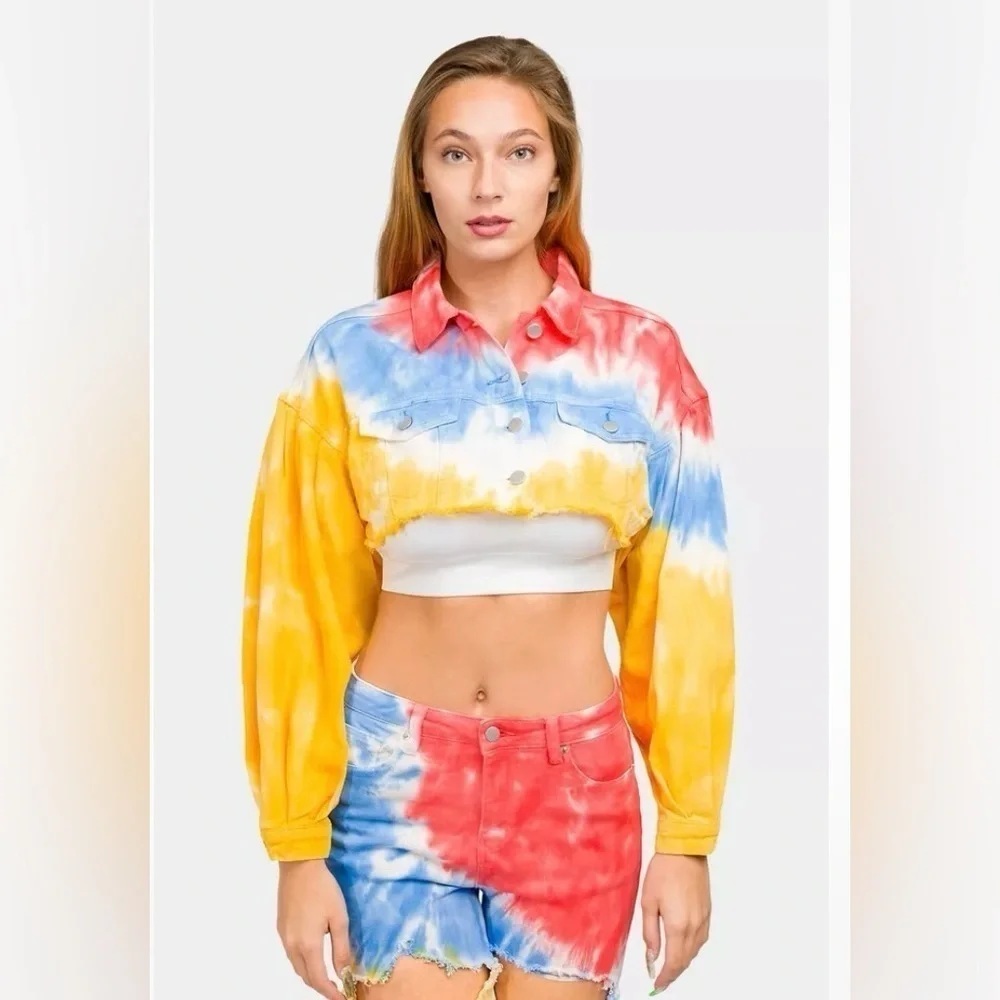 American Bazi Women's Tie Dye Ripped Denim Jacket And jeans size: 1X
